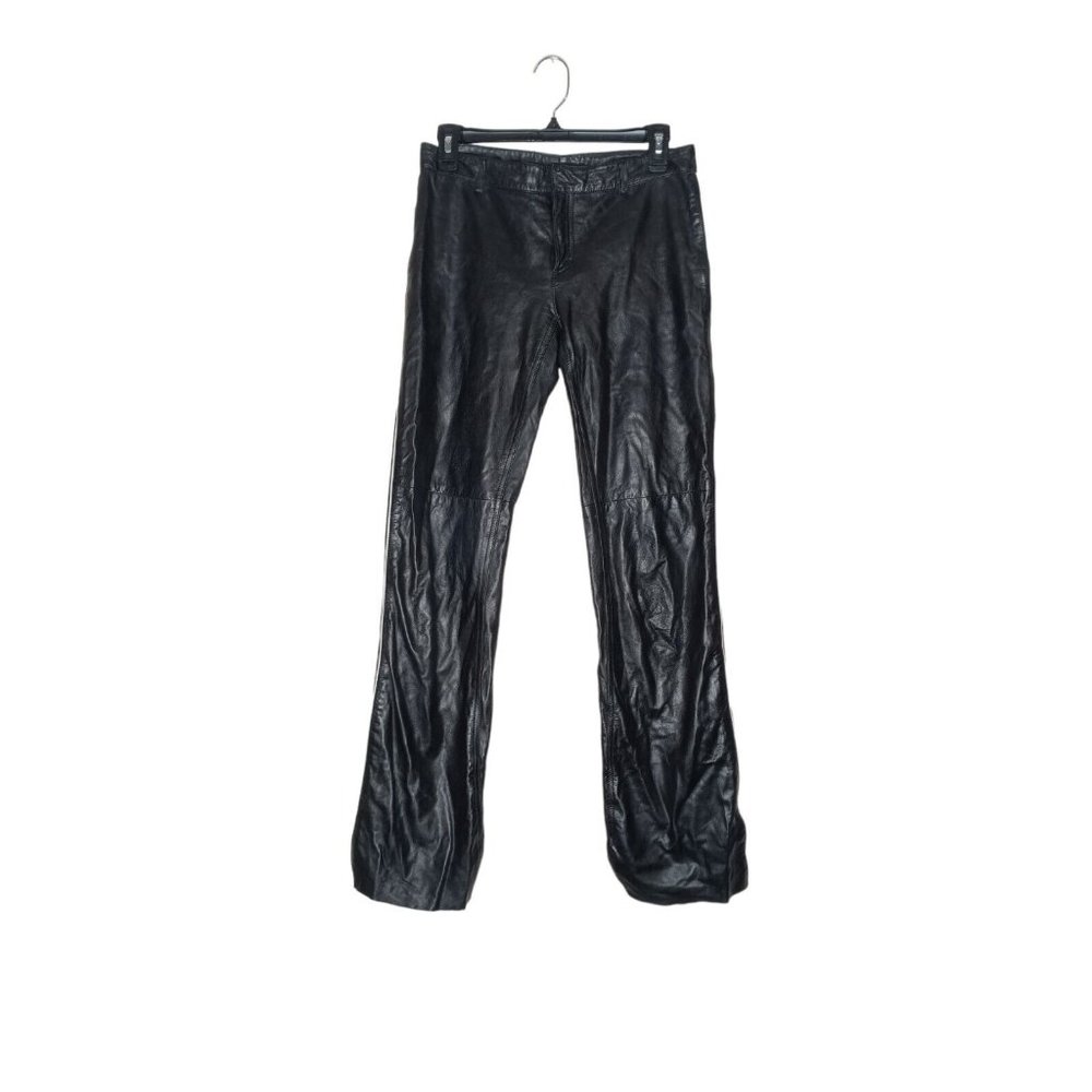 Theory Brand Real Leather Black Pants White Tuxedo Side Stripe 4 Boot j Flare